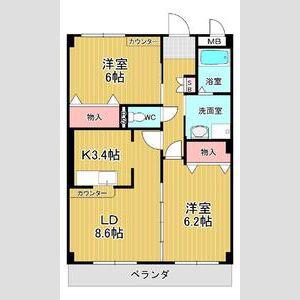 フォレストスクエア シバタ(2LDK/3階)の間取り写真