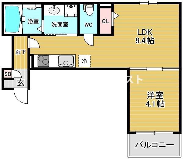 AIA難波南(1LDK/4階)の間取り写真