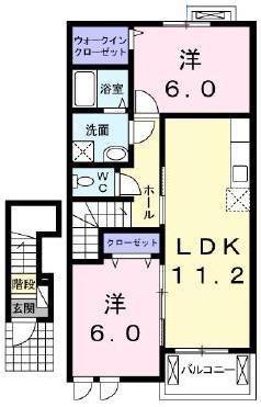 オーブII(2LDK/2階)の間取り写真