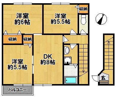 サンフロール神戸北II(3DK/2階)の間取り写真