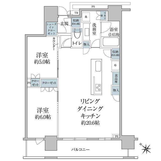 ブリリアザ・タワー東京八重洲アベニュー(2LDK/5階)の間取り写真