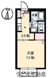 ディアス中塚 B(1K/1階)の間取り写真