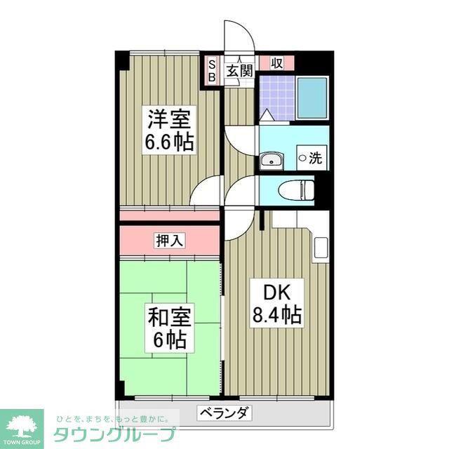 サウスコートエル(2DK/4階)の間取り写真