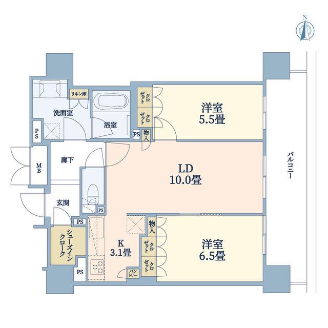 ブランズタワー御堂筋本町(2LDK/17階)の間取り写真