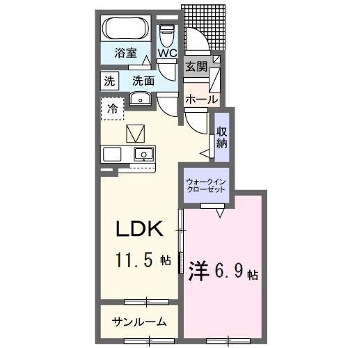 レザンヒル 上の原(1LDK/1階)の間取り写真