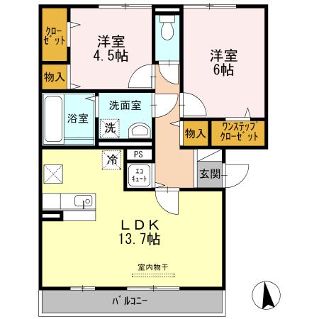 スウィート松本(2LDK/2階)の間取り写真