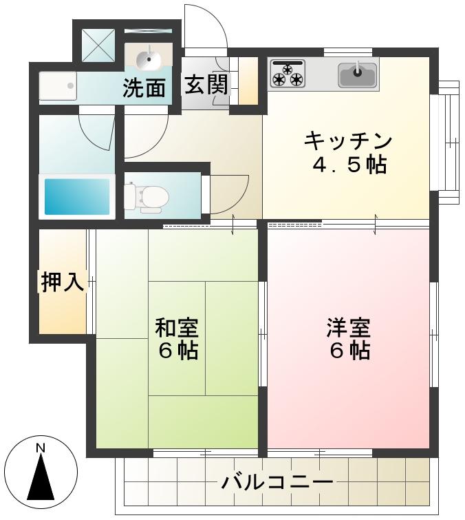 グリーンハイツ(2K/2階)の間取り写真