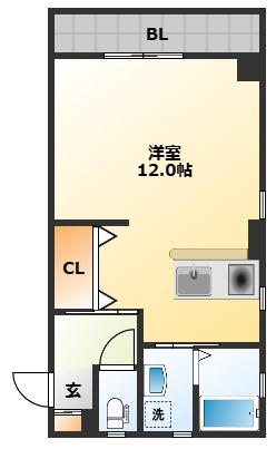 長崎電軌本線 平和公園駅 徒歩7分 5階建 築21年(ワンルーム/3階)の間取り写真