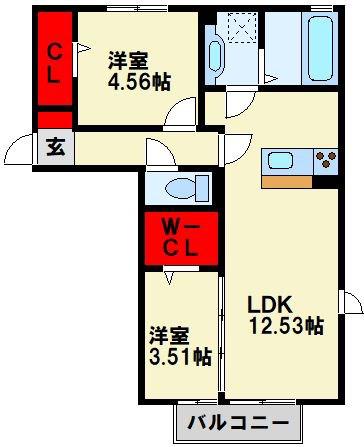 クレール塚の原 C棟(2LDK/2階)の間取り写真