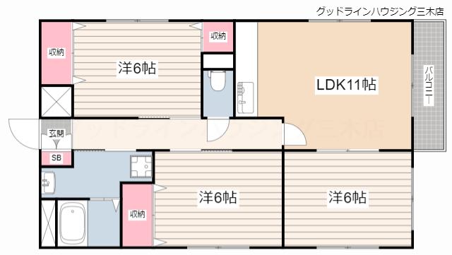 ネットヴィラ本町(3LDK/2階)の間取り写真
