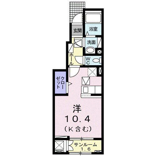 フローラI(ワンルーム/1階)の間取り写真