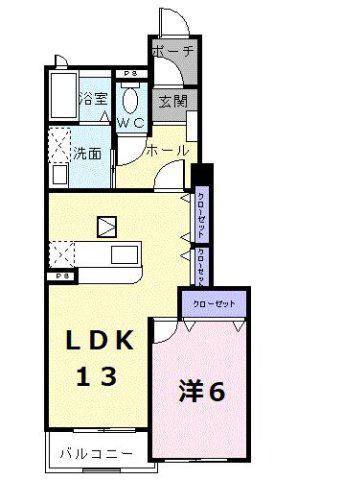 サンソーレA(1LDK/1階)の間取り写真