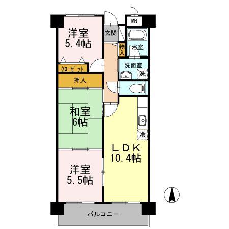 サンスカイハイツ(3LDK/4階)の間取り写真