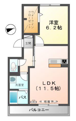 アンベル新山口(1LDK/2階)の間取り写真