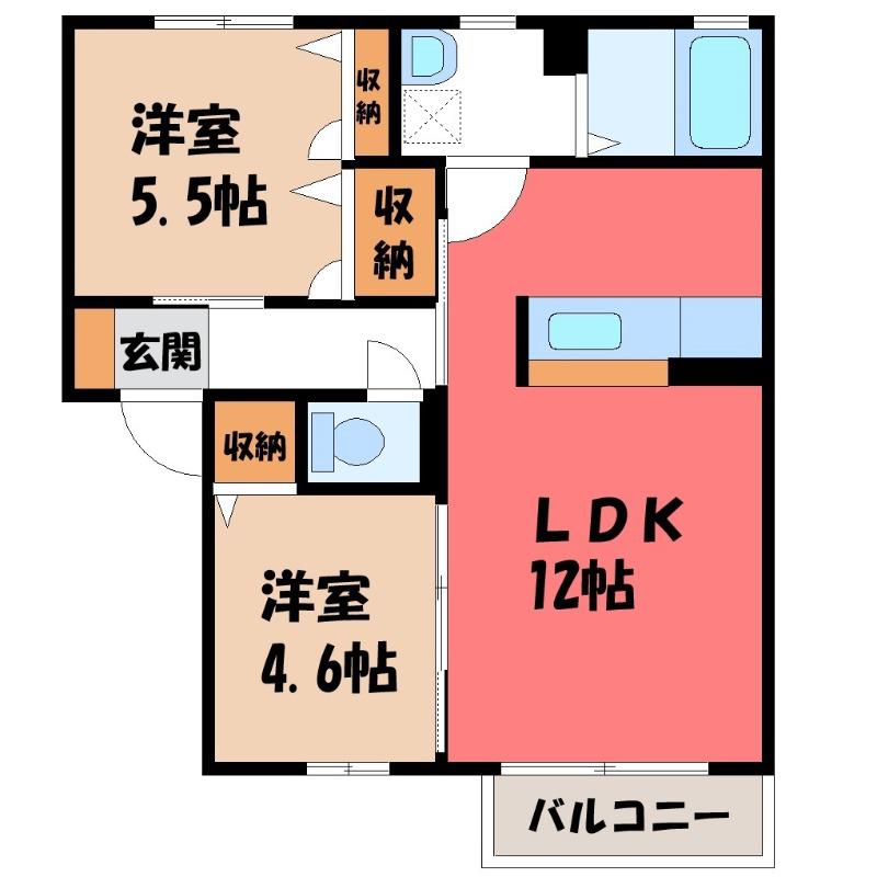 ハートレーベンA(2LDK/1階)の間取り写真