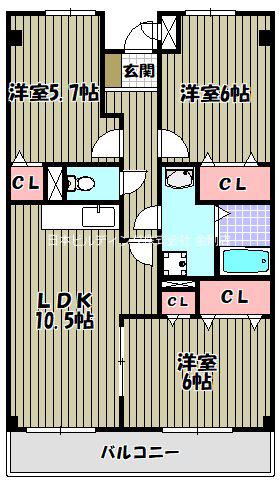 ラメールII(3LDK/2階)の間取り写真