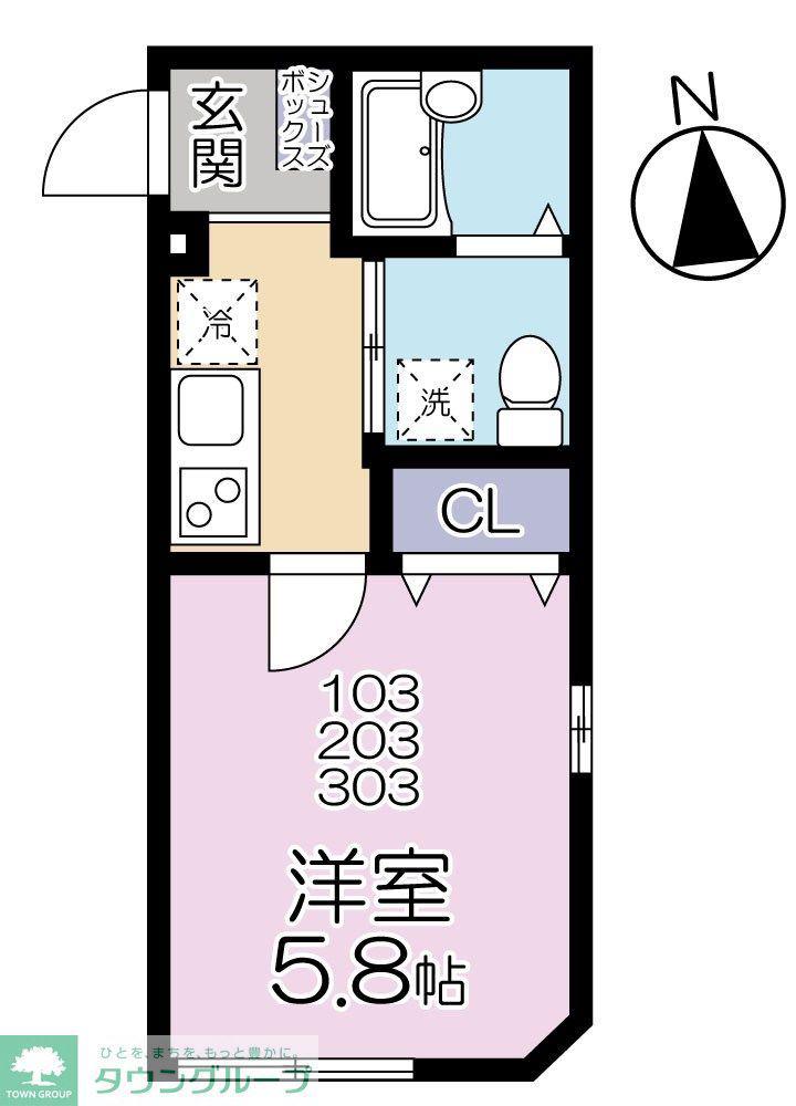 グランシャレー千住旭町(1K/2階)の間取り写真