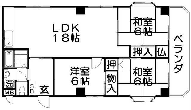 川口第二マンション(3LDK/3階)の間取り写真