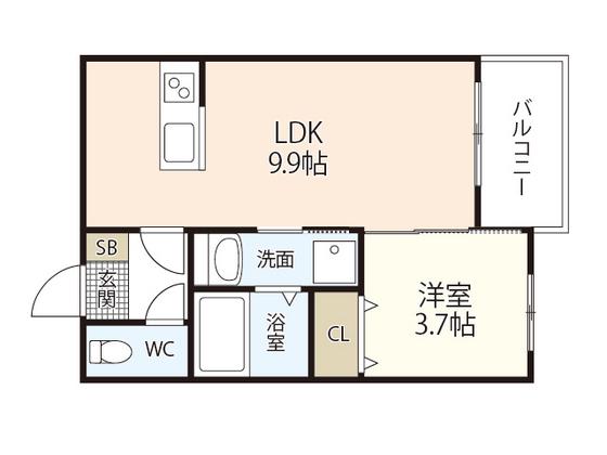 PLUME古市(1LDK/3階)の間取り写真
