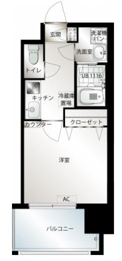 エンクレスト博多駅前Ⅲ(1K/2階)の間取り写真