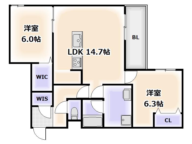グリーンコート杭全(2LDK/1階)の間取り写真