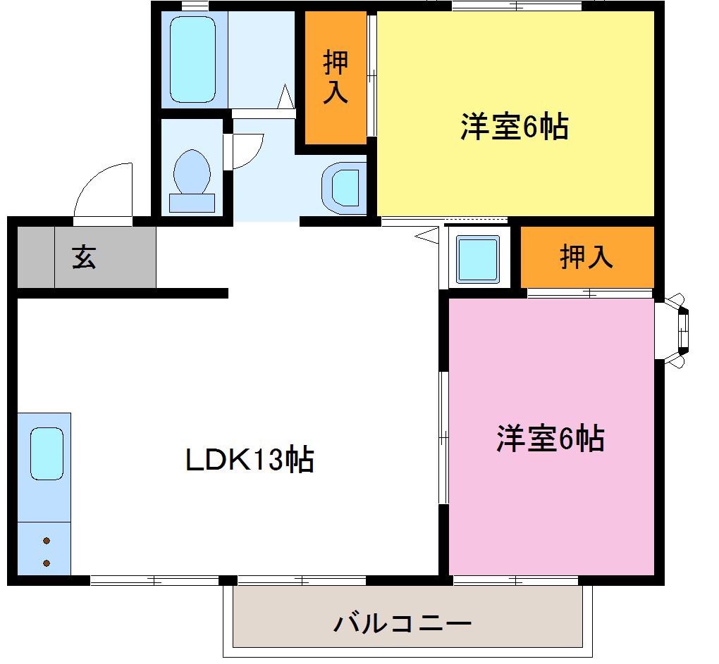セジュールつかさB(2LDK/2階)の間取り写真