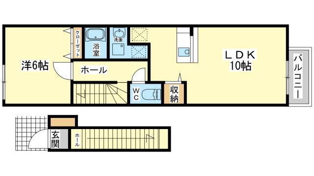 グランヴェール B棟(1LDK/2階)の間取り写真
