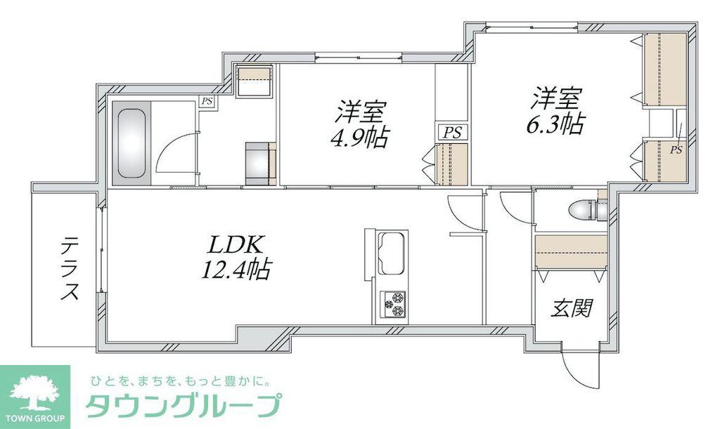 新石川1丁目メゾン東棟(2LDK/3階)の間取り写真