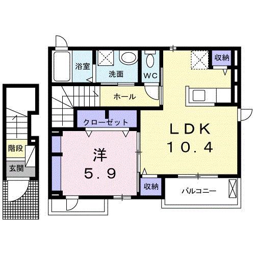 DEUX蔵王(1LDK/2階)の間取り写真