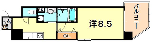 ヘスティア神戸(1K/8階)の間取り写真