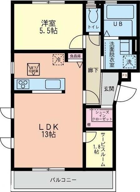 ルシェンテ F棟(1LDK/1階)の間取り写真