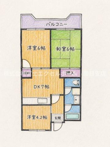 パークサイドハイツ野村(3DK/4階)の間取り写真