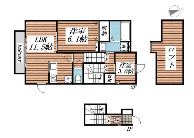 ベルリード吉岡上町A(2LDK/2階)の間取り写真
