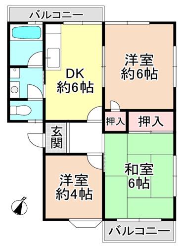コーポ都築I(3DK/1階)の間取り写真