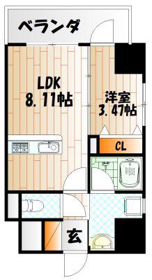 北九州モノレール 平和通駅 徒歩3分 11階建 築5年(1LDK/6階)の間取り写真
