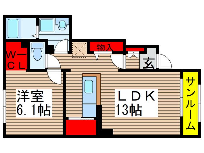 ジェルメI(1LDK/1階)の間取り写真