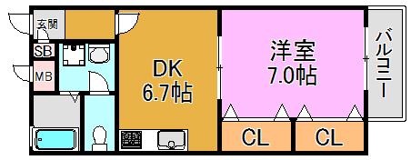 ボヌールI・II(1DK/2階)の間取り写真