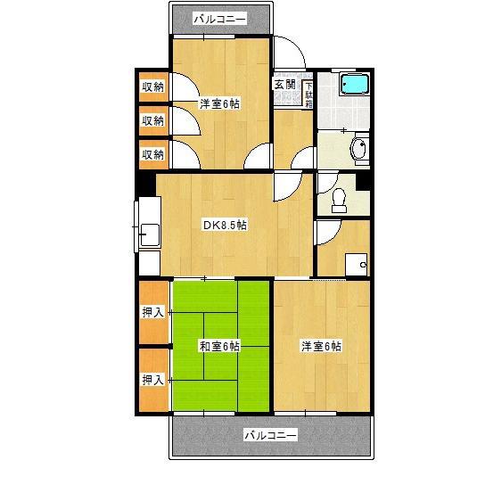 パレス寺山(3DK/3階)の間取り写真