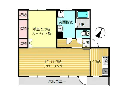 MIDハイツ駒見(1LDK/2階)の間取り写真