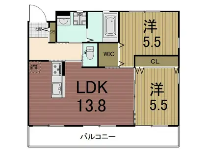リーブルコート山科(2LDK/2階)の間取り写真