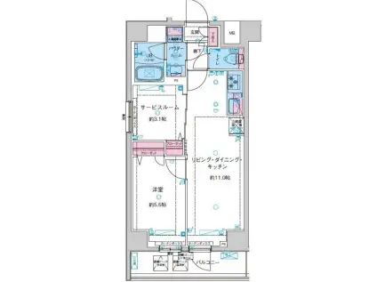 ジェノヴィア鐘ヶ淵(1SLDK/3階)の間取り写真