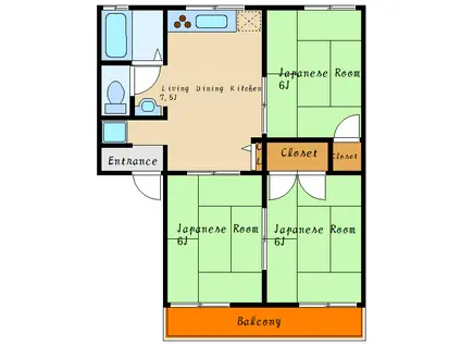 王塚公園ハイツ(3DK/1階)の間取り写真