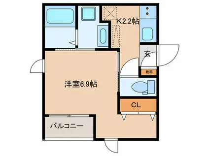 R-SMART吉塚東(1K/2階)の間取り写真