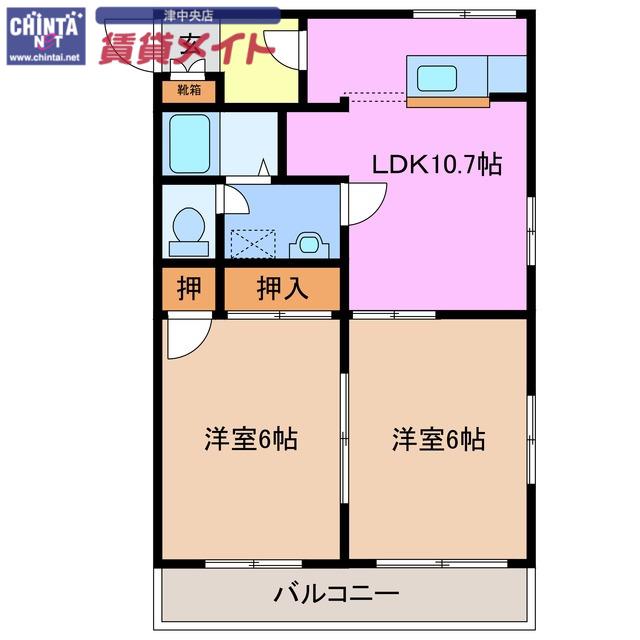 明石ハイツB(2LDK/2階)の間取り写真