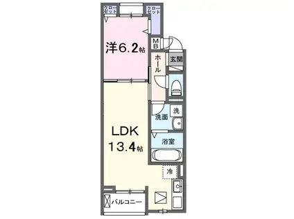 クオーレ III(1LDK/1階)の間取り写真