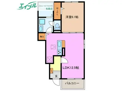ヒカルサ松阪長月町(1LDK/1階)の間取り写真