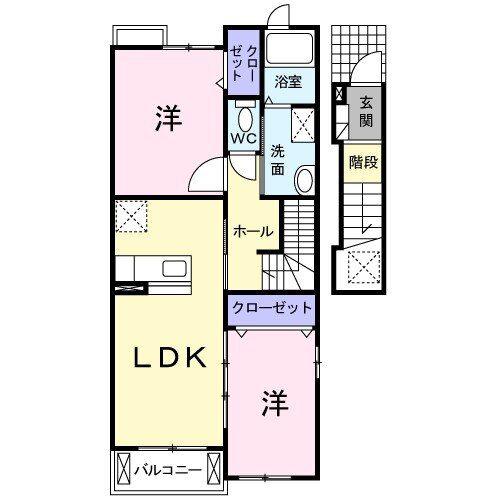 カーサ・トライアングル(2LDK/2階)の間取り写真