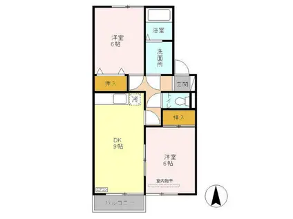 D-ROOM フラワーレジデンス森田 参番館205(2DK/2階)の間取り写真