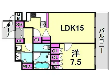 リーガル神戸下山手(1LDK/9階)の間取り写真