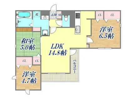クラシスト甲子園一番町2(3LDK/3階)の間取り写真